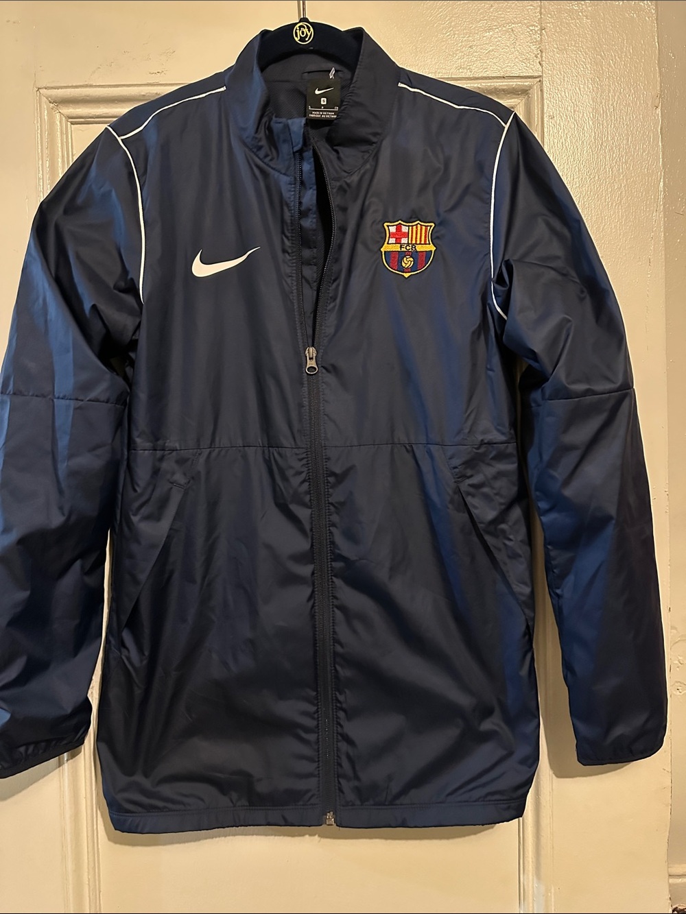 Nike Men’s Navy FC Barcelona Training Jacket with White Accents. Size Small.